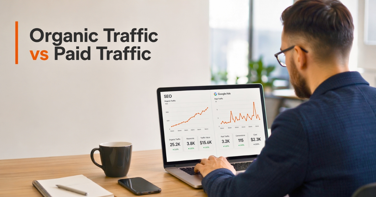 organic traffic vs paid traffic comparison showing ROI and cost for startups in India